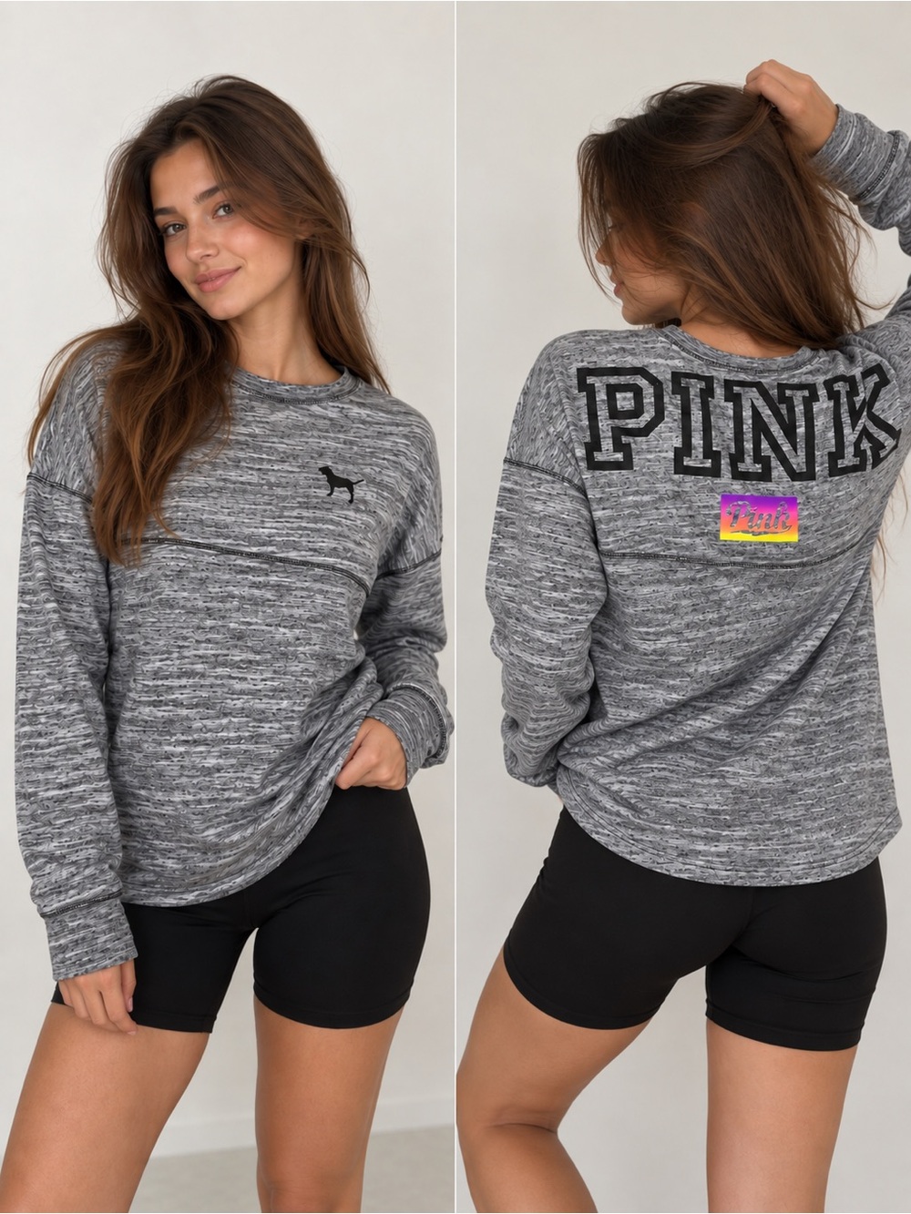 PINK Victoria’s Secret Women’s Gray Marled Long Sleeve Pullover Sweatshirt M